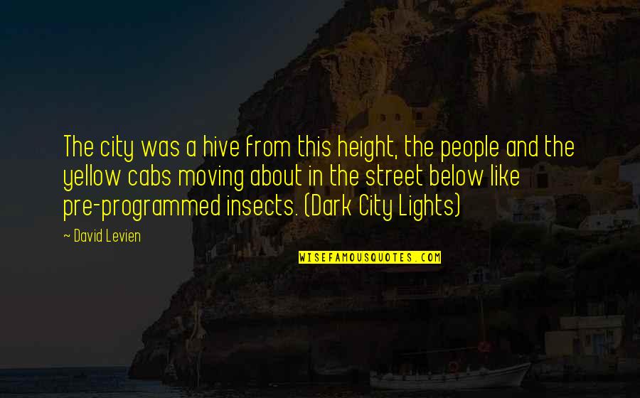 Aristotle Virtues Quotes By David Levien: The city was a hive from this height,