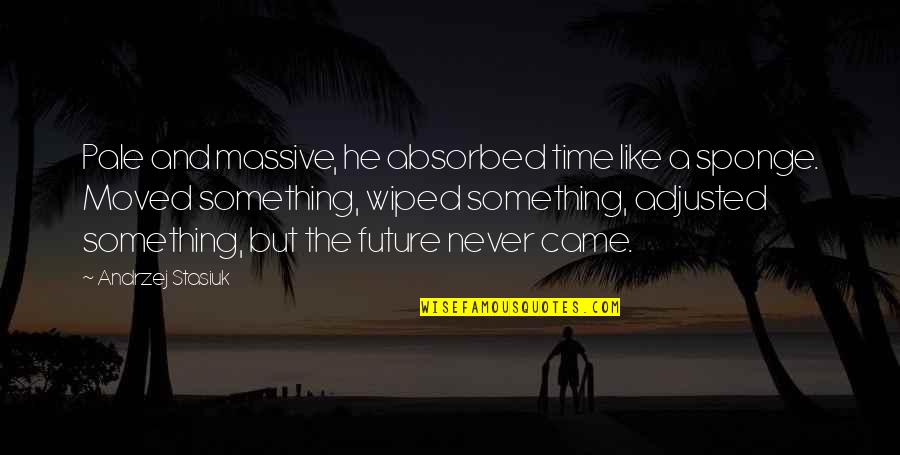 Arjmand Samuel Quotes By Andrzej Stasiuk: Pale and massive, he absorbed time like a Arjmand Samuel Quotes By Andrzej Stasiuk: Pale and massive, he absorbed time like a