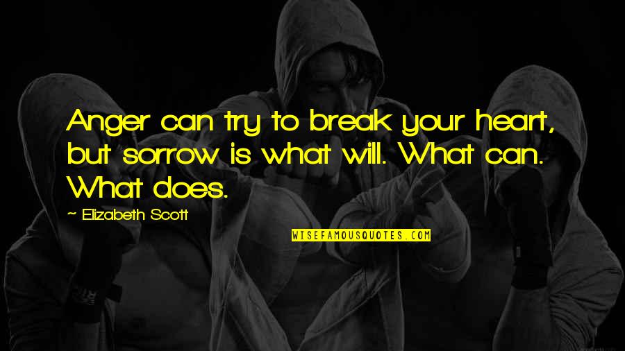 Arkane Wallet Quotes By Elizabeth Scott: Anger can try to break your heart, but