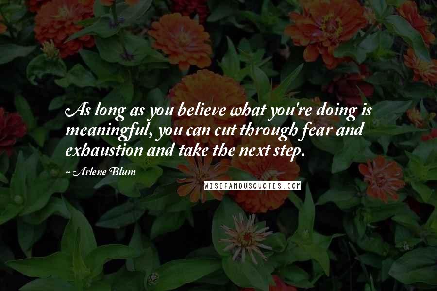 Arlene Blum quotes: As long as you believe what you're doing is meaningful, you can cut through fear and exhaustion and take the next step.