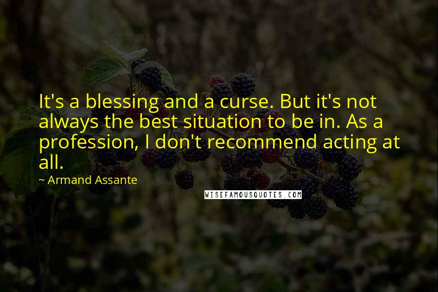 Armand Assante quotes: It's a blessing and a curse. But it's not always the best situation to be in. As a profession, I don't recommend acting at all.