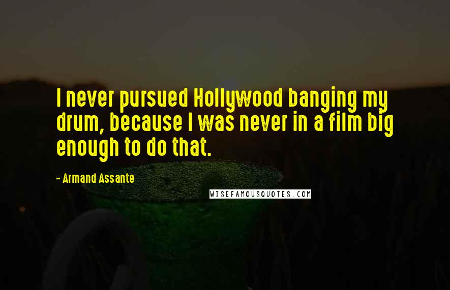 Armand Assante quotes: I never pursued Hollywood banging my drum, because I was never in a film big enough to do that.