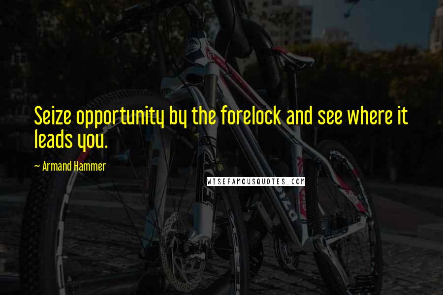 Armand Hammer quotes: Seize opportunity by the forelock and see where it leads you.