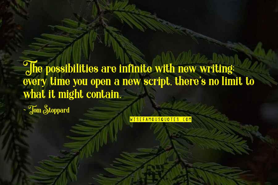 Arminian Theologians Quotes By Tom Stoppard: The possibilities are infinite with new writing; every Arminian Theologians Quotes By Tom Stoppard: The possibilities are infinite with new writing; every