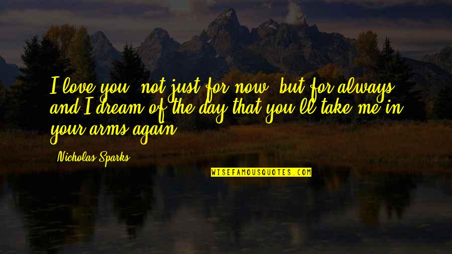 Arms For Quotes By Nicholas Sparks: I love you, not just for now, but