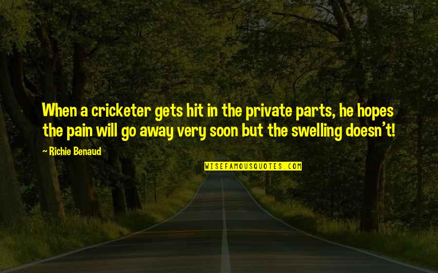 Arno And Elise Quotes By Richie Benaud: When a cricketer gets hit in the private Arno And Elise Quotes By Richie Benaud: When a cricketer gets hit in the private