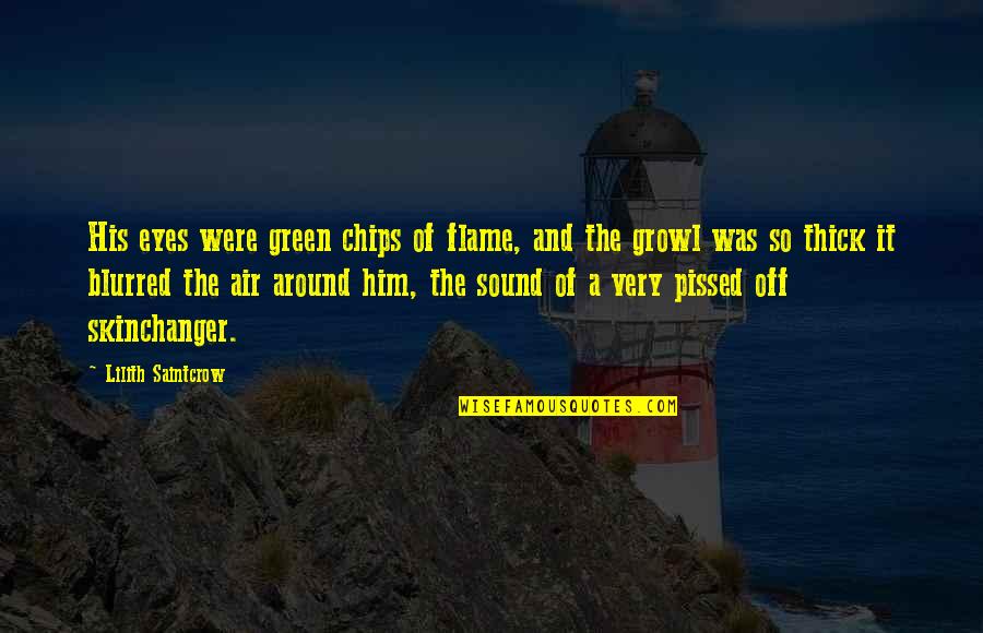 Around Sound Quotes By Lilith Saintcrow: His eyes were green chips of flame, and