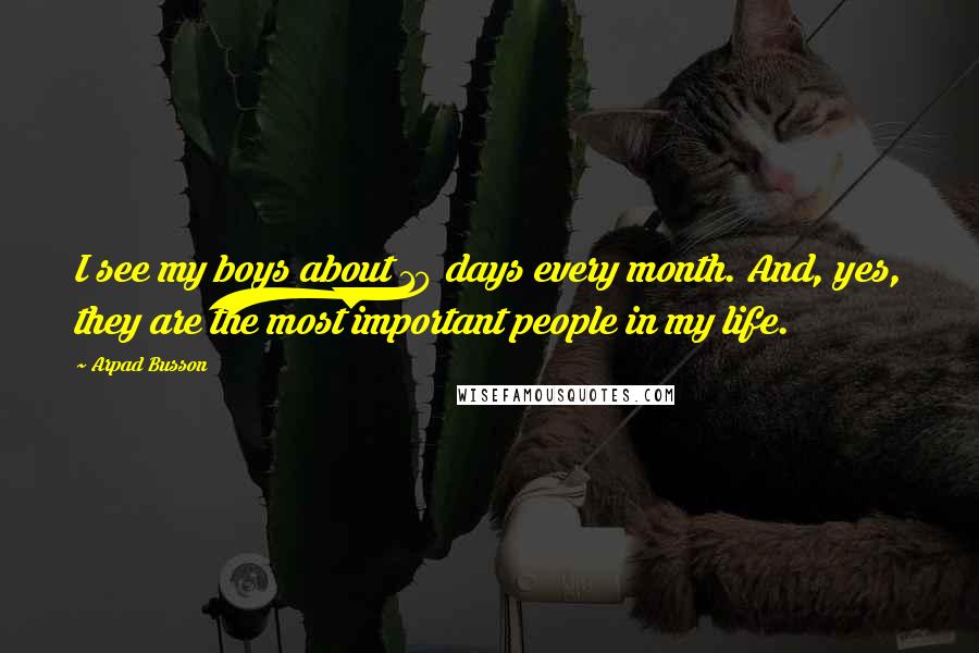 Arpad Busson quotes: I see my boys about 10 days every month. And, yes, they are the most important people in my life.
