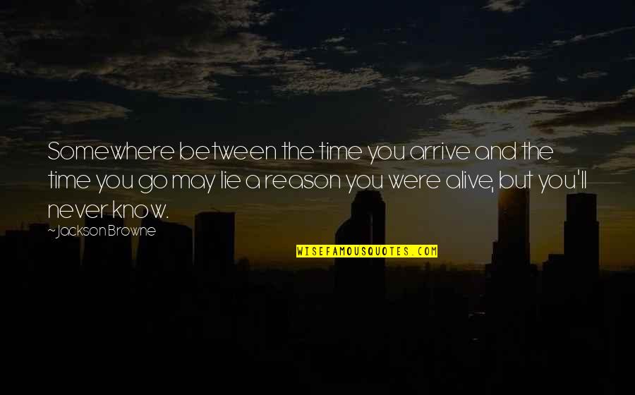 Arrive On Time Quotes By Jackson Browne: Somewhere between the time you arrive and the