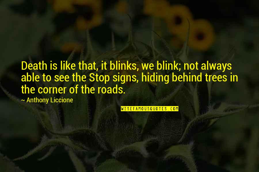 Arrives At Sfo Quotes By Anthony Liccione: Death is like that, it blinks, we blink; Arrives At Sfo Quotes By Anthony Liccione: Death is like that, it blinks, we blink;