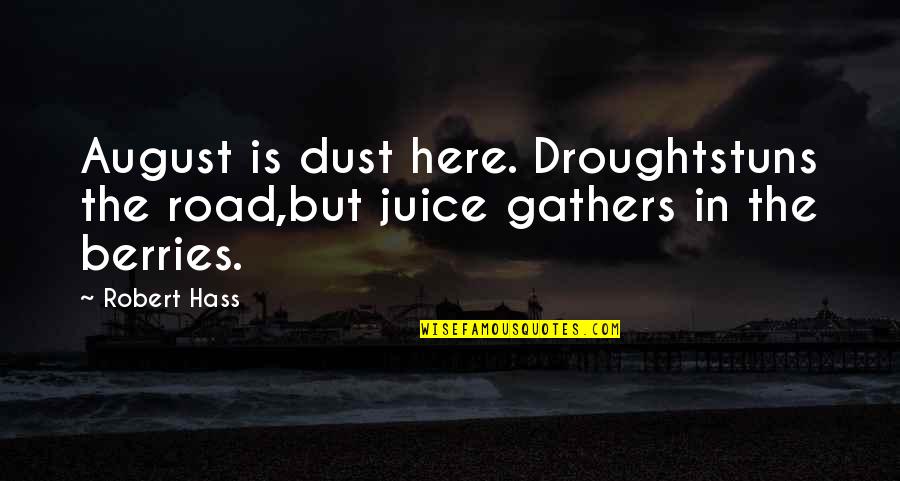 Arron Quotes By Robert Hass: August is dust here. Droughtstuns the road,but juice