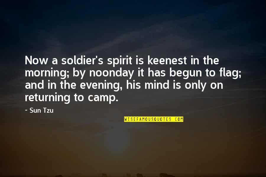 Art And War Quotes By Sun Tzu: Now a soldier's spirit is keenest in the