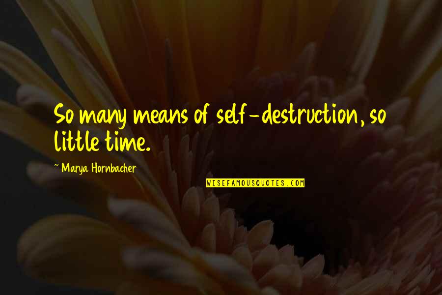 Art Decor Quotes By Marya Hornbacher: So many means of self-destruction, so little time. Art Decor Quotes By Marya Hornbacher: So many means of self-destruction, so little time.