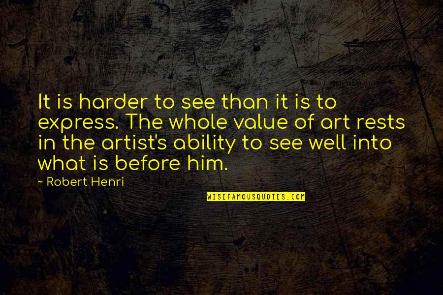 Art Express Quotes By Robert Henri: It is harder to see than it is