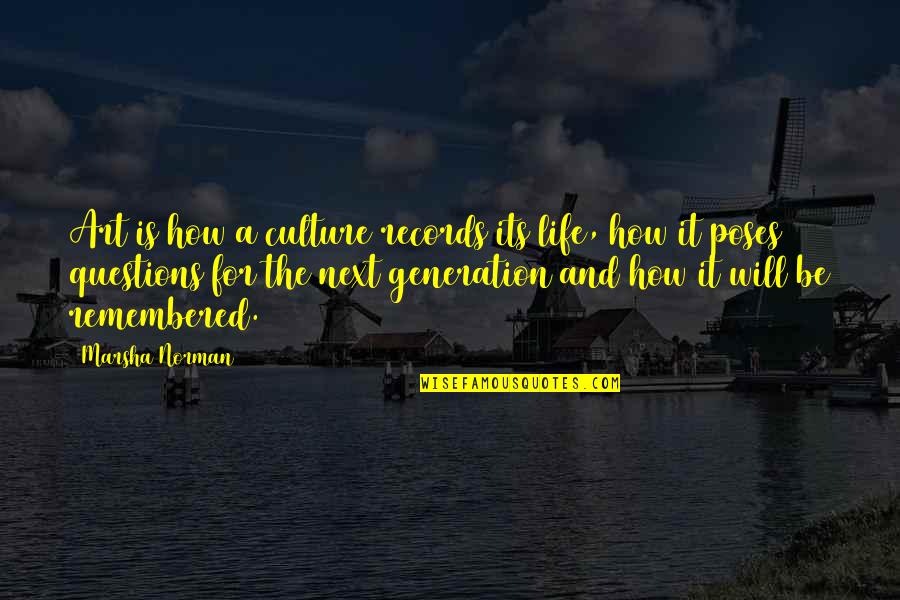 Art For Life Quotes By Marsha Norman: Art is how a culture records its life,