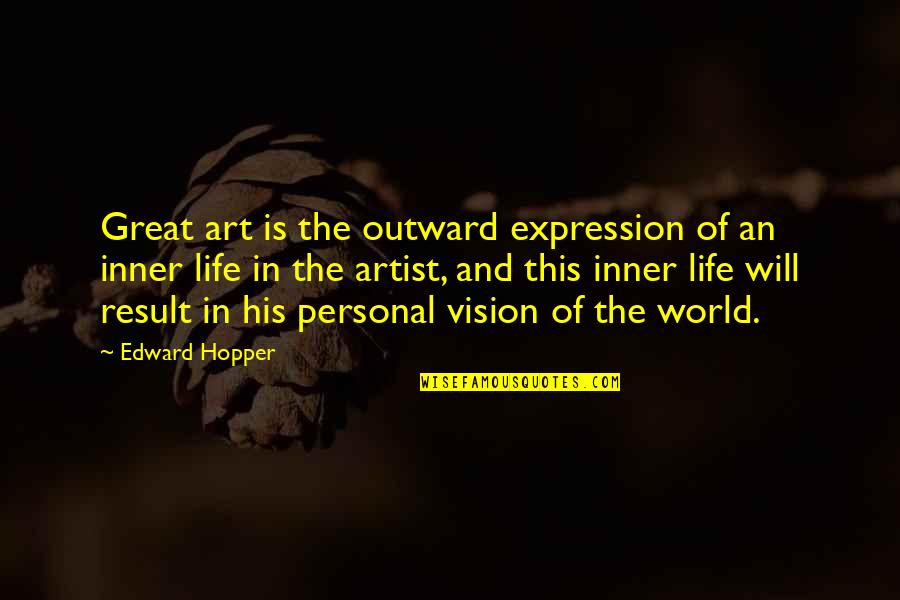 Art Is Expression Quotes By Edward Hopper: Great art is the outward expression of an