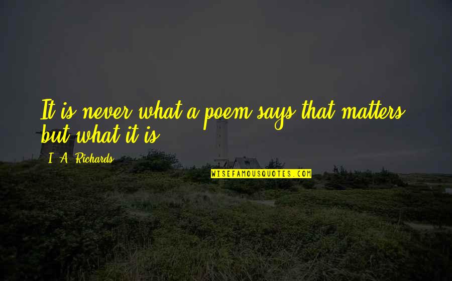 Art Matters Quotes By I. A. Richards: It is never what a poem says that