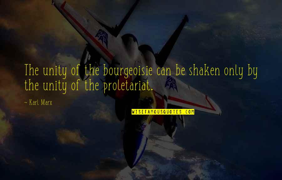 Art Proverbs Quotes By Karl Marx: The unity of the bourgeoisie can be shaken