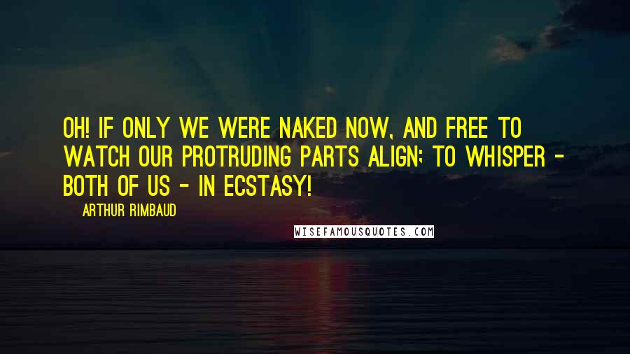 Arthur Rimbaud quotes: Oh! If only we were naked now, and free to watch our protruding parts align; To whisper - both of us - in ecstasy! Arthur Rimbaud quotes: Oh! If only we were naked now, and free to watch our protruding parts align; To whisper - both of us - in ecstasy!