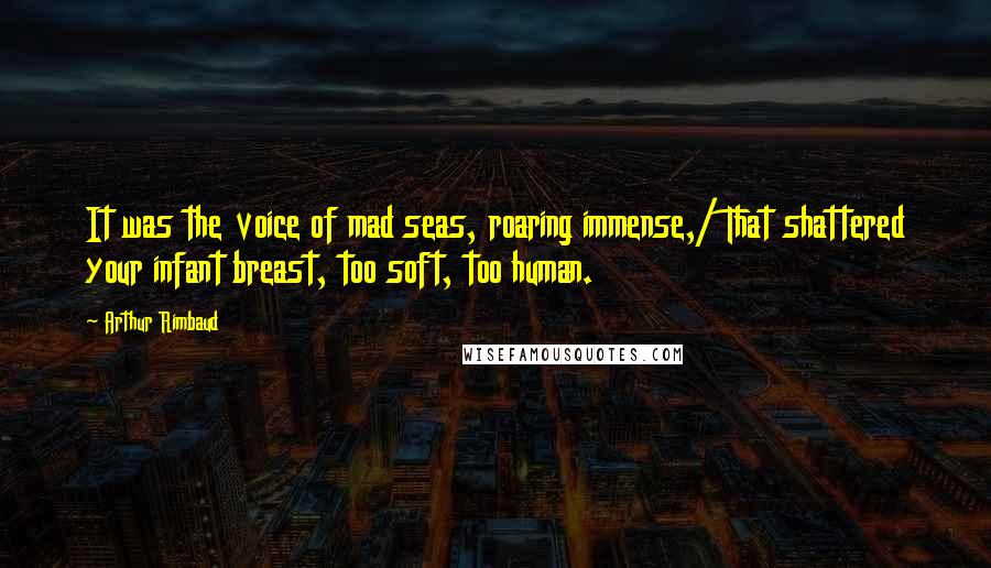 Arthur Rimbaud quotes: It was the voice of mad seas, roaring immense,/ That shattered your infant breast, too soft, too human. Arthur Rimbaud quotes: It was the voice of mad seas, roaring immense,/ That shattered your infant breast, too soft, too human.
