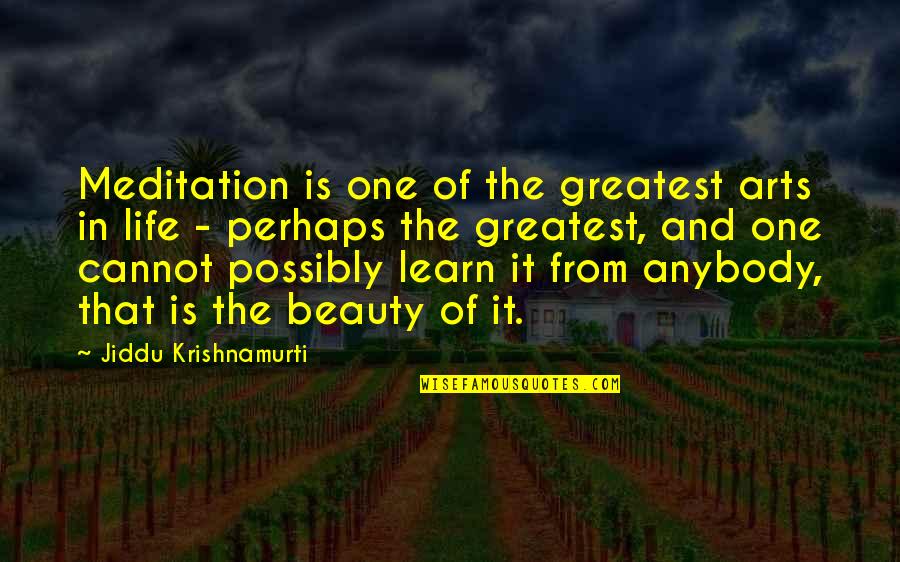 Arts And Life Quotes By Jiddu Krishnamurti: Meditation is one of the greatest arts in
