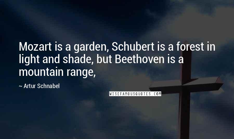 Artur Schnabel quotes: Mozart is a garden, Schubert is a forest in light and shade, but Beethoven is a mountain range,