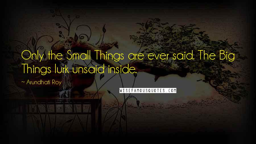 Arundhati Roy quotes: Only the Small Things are ever said. The Big Things lurk unsaid inside.