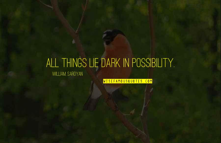 Arusha Institute Quotes By William, Saroyan: All things lie dark in possibility.