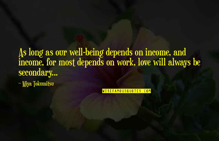 As Long As Love Quotes By Miya Tokumitsu: As long as our well-being depends on income,