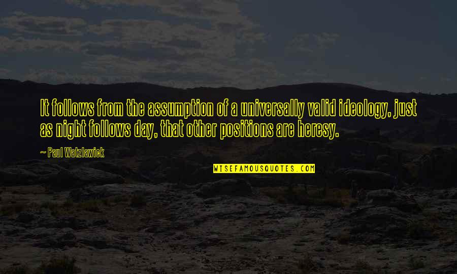 As Night Follows Day Quotes By Paul Watzlawick: It follows from the assumption of a universally As Night Follows Day Quotes By Paul Watzlawick: It follows from the assumption of a universally