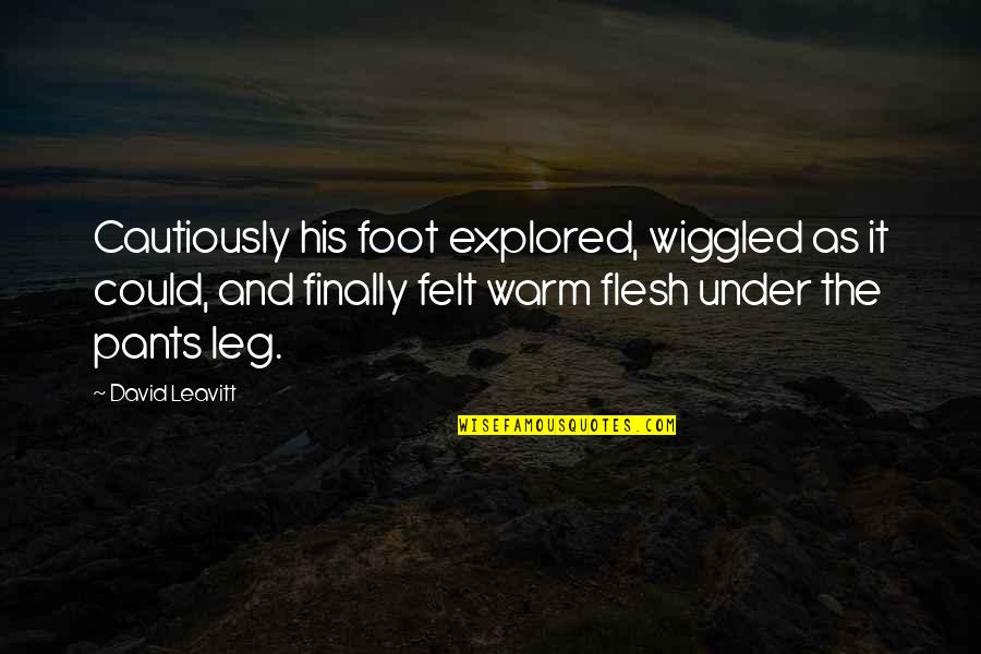 As Warm As Quotes By David Leavitt: Cautiously his foot explored, wiggled as it could,