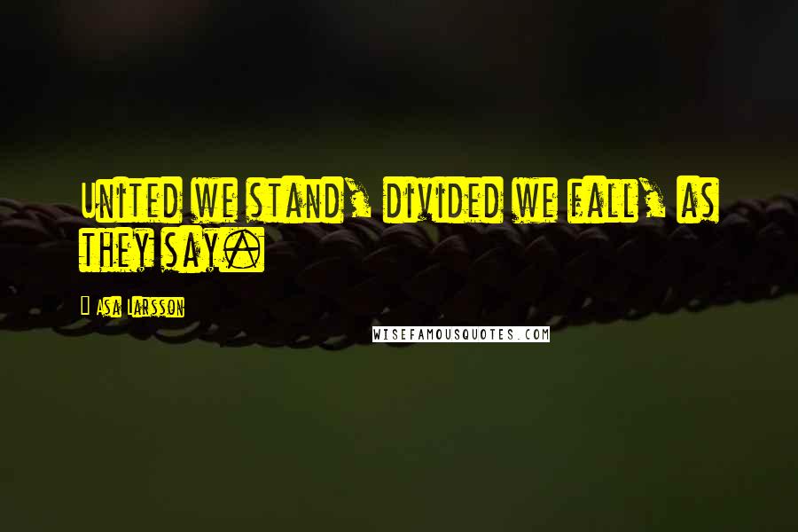 Asa Larsson quotes: United we stand, divided we fall, as they say.