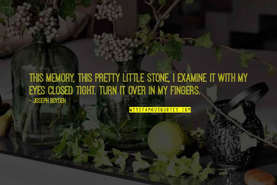 Asadas Austin Quotes By Joseph Boyden: This memory, this pretty little stone, I examine