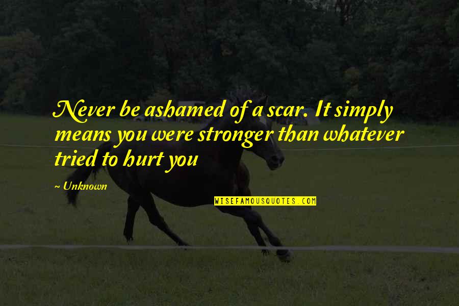 Ashamed Of You Quotes By Unknown: Never be ashamed of a scar. It simply Ashamed Of You Quotes By Unknown: Never be ashamed of a scar. It simply