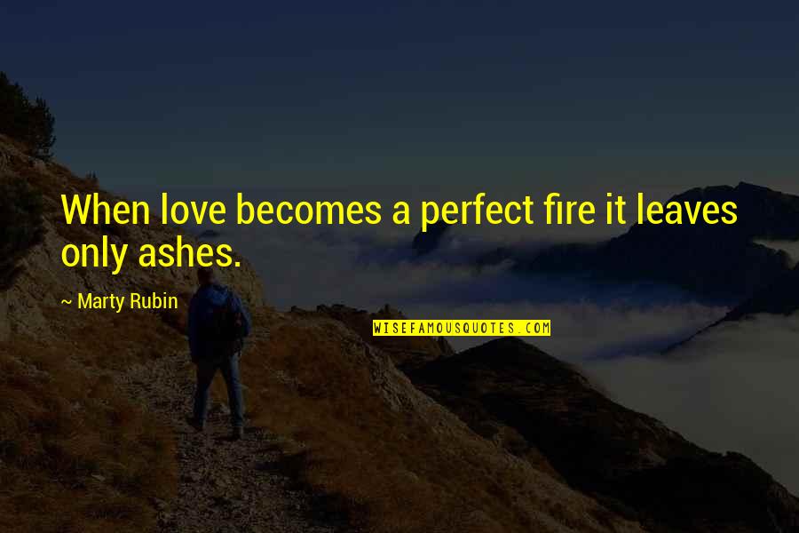 Ashes Quotes By Marty Rubin: When love becomes a perfect fire it leaves