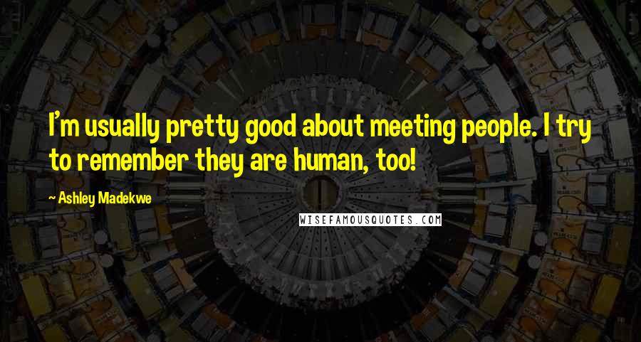 Ashley Madekwe quotes: I'm usually pretty good about meeting people. I try to remember they are human, too!