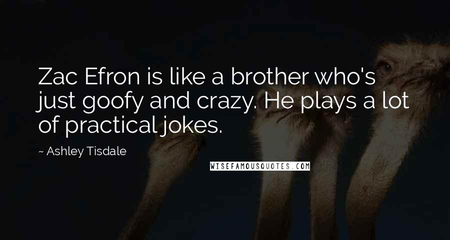 Ashley Tisdale quotes: Zac Efron is like a brother who's just goofy and crazy. He plays a lot of practical jokes.