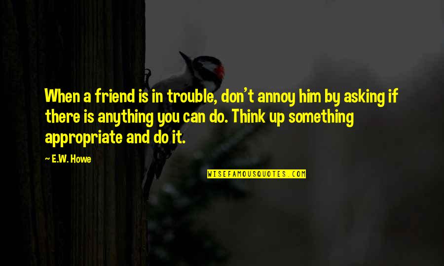 Asking For A Friend Quotes By E.W. Howe: When a friend is in trouble, don't annoy