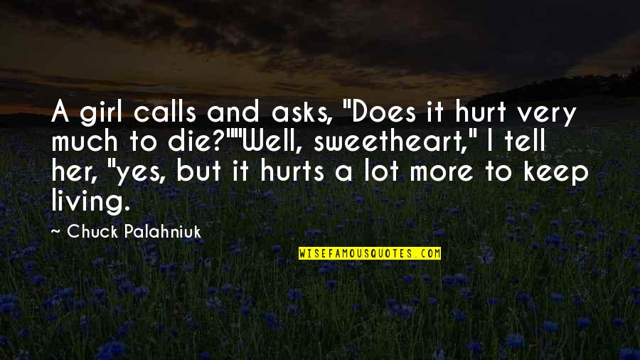Asks Quotes By Chuck Palahniuk: A girl calls and asks, "Does it hurt