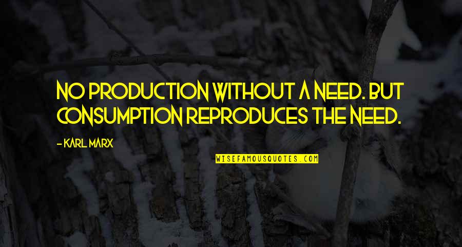 Asmaan Di Quotes By Karl Marx: No production without a need. But consumption reproduces