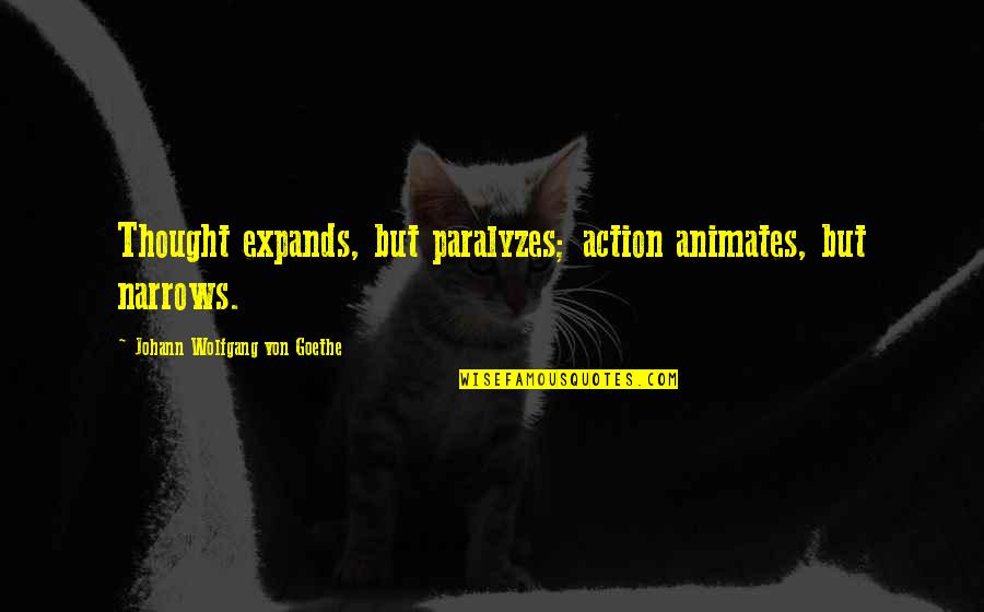 Asnjehere Quotes By Johann Wolfgang Von Goethe: Thought expands, but paralyzes; action animates, but narrows. Asnjehere Quotes By Johann Wolfgang Von Goethe: Thought expands, but paralyzes; action animates, but narrows.