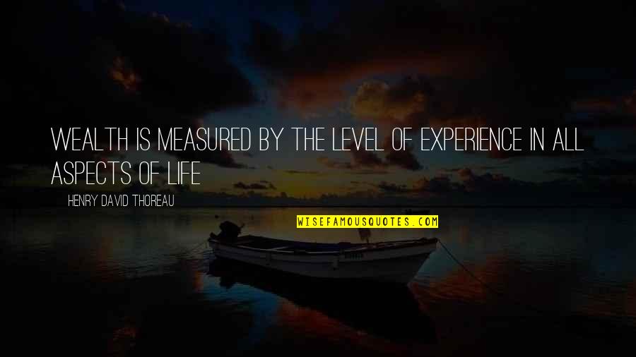 Aspects Of Life Quotes By Henry David Thoreau: Wealth is measured by the level of experience Aspects Of Life Quotes By Henry David Thoreau: Wealth is measured by the level of experience