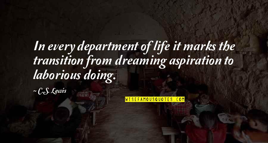 Aspiration Quotes By C.S. Lewis: In every department of life it marks the Aspiration Quotes By C.S. Lewis: In every department of life it marks the