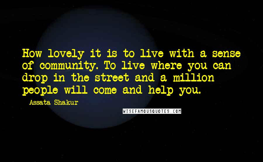 Assata Shakur quotes: How lovely it is to live with a sense of community. To live where you can drop in the street and a million people will come and help you.