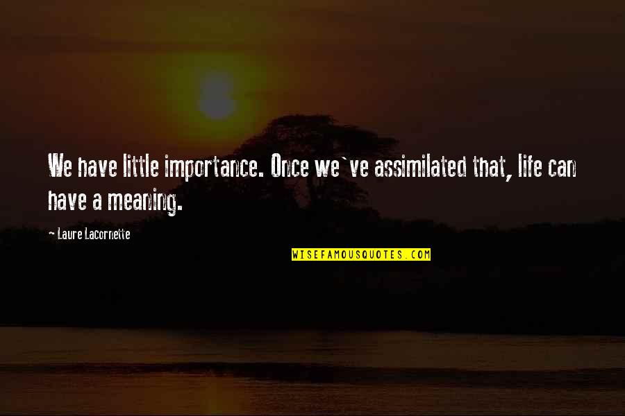 Assimilated Quotes By Laure Lacornette: We have little importance. Once we've assimilated that,