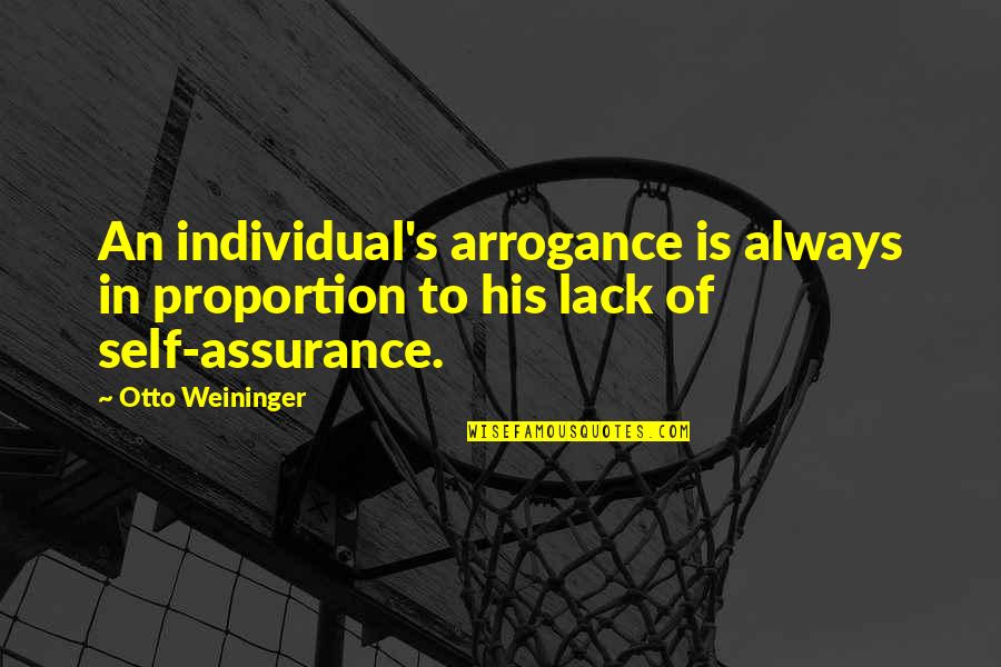Assurance Quotes By Otto Weininger: An individual's arrogance is always in proportion to
