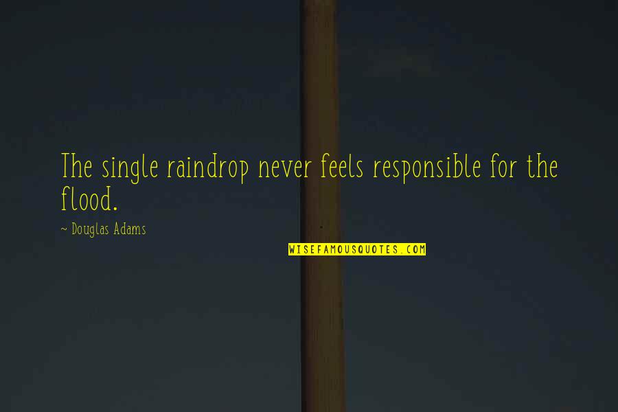 Astrosmash Quotes By Douglas Adams: The single raindrop never feels responsible for the