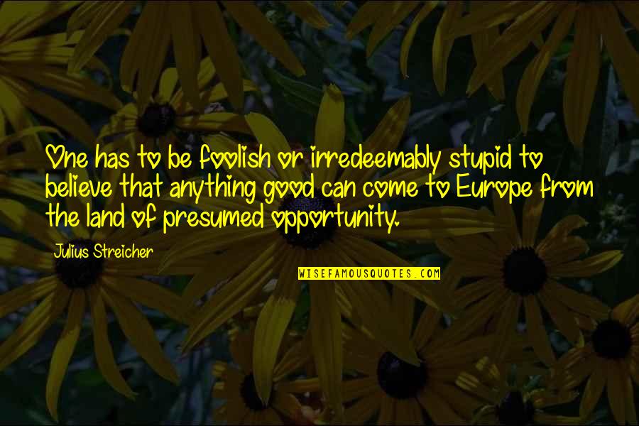 Asx Eto Quotes By Julius Streicher: One has to be foolish or irredeemably stupid