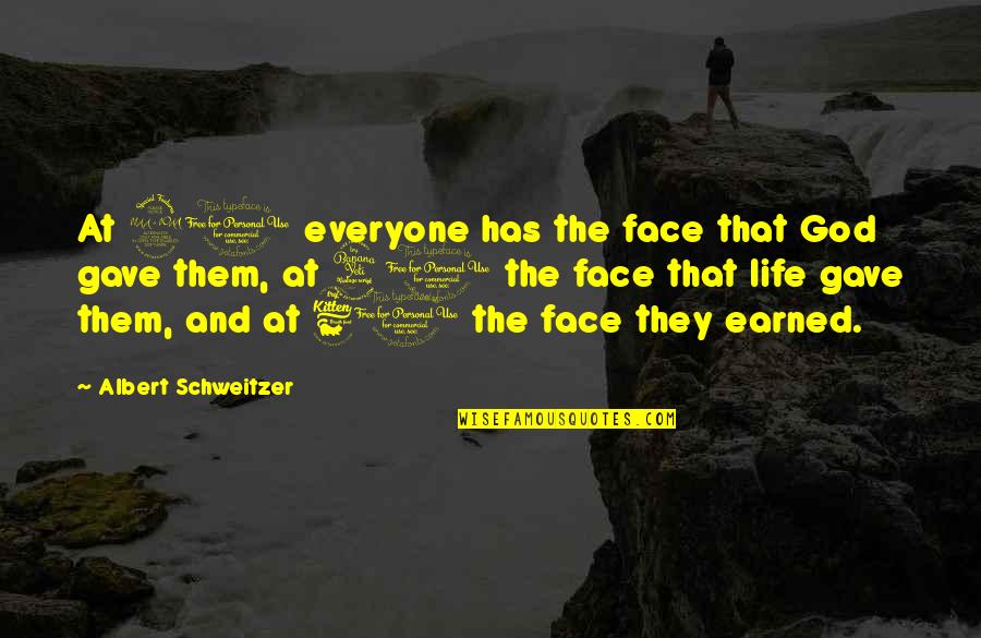 At 40 Quotes By Albert Schweitzer: At 20 everyone has the face that God
