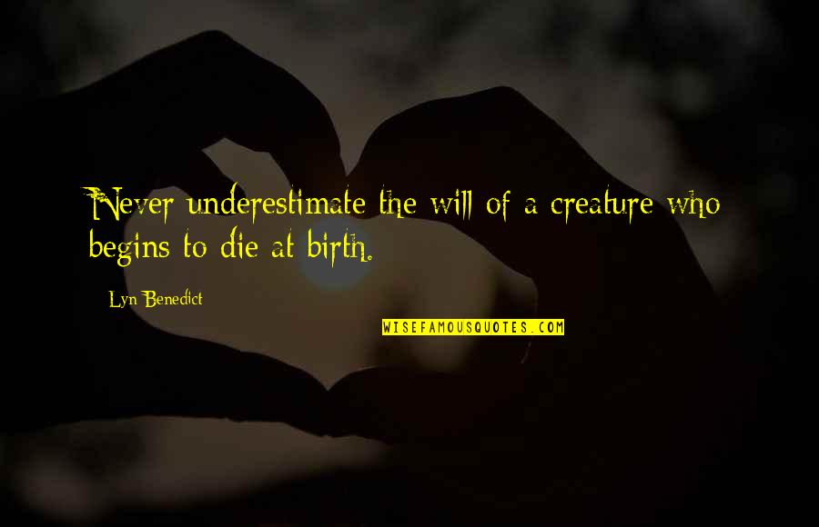 At Birth Quotes By Lyn Benedict: Never underestimate the will of a creature who